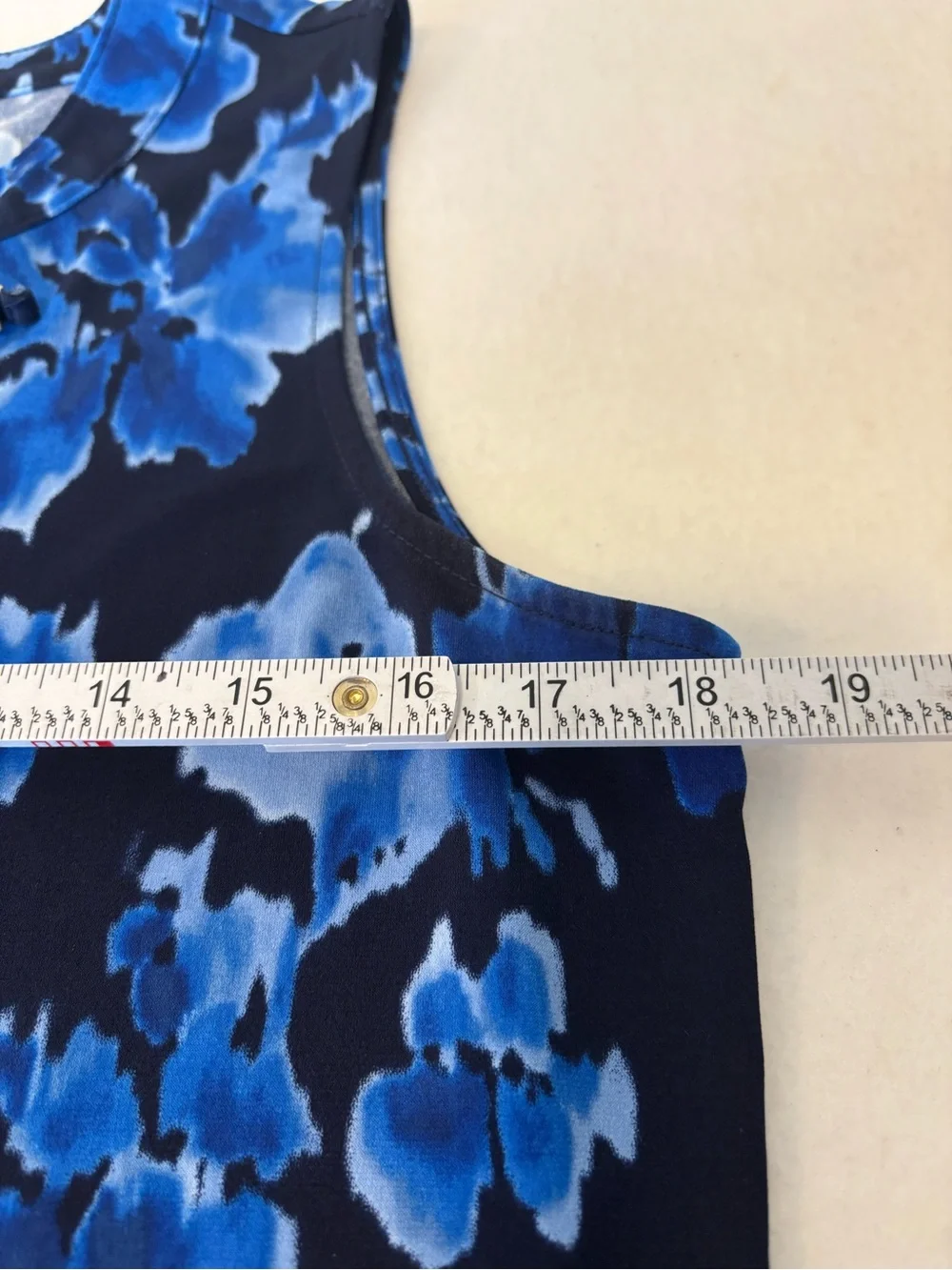 Michael Kors Blue Floral Sleeveless Shift Dress Ruffle Hem Tie Neck Size M - Picture 6 of 9